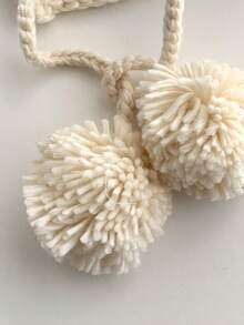 1 件马海毛面料小标志绒球针织护耳帽，适合女士，秋冬，厚实保暖的捕兽帽，可爱百搭