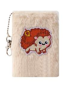 1pc Cartoon Kitten Plush Notebook, Cute Mini Portable Pocket Notepad, Furry Plush Diary For Girls, Children Writing Book, School Bag Pendant Gift , Back To School Gifts