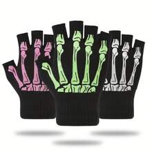 Guantes de media mano con patrón de calavera y esqueleto de calidad para hombres, guantes para parejas - Rosa Fucsia - Ver 3
