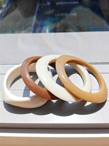 4pcs Vintage Resin Bracelet Set, Women's Asymmetric Minimalist Beige Brown Bangle, Suitable For Daily Wear, Party, Autumn/Winter - Multicolor - View 4