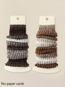 1/2/3/4 双装女士渐变色腿套，加厚针织复古风小腿套，时尚春季保暖蕾丝中筒腿套，秋冬季 - 彩色 - 查看 15