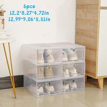 6/12个透明可堆叠鞋盒，防尘设计，适用于运动鞋、皮鞋、高跟鞋、帆布鞋、拖鞋，可用作门后、床下等处的鞋架。 - 彩色 - 查看 14