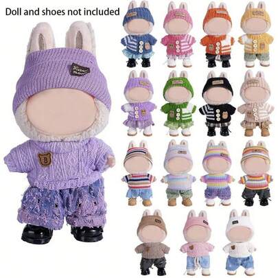 6.69 英寸娃娃衣服，适用于 La、Bubu，包含 3 套 - 时尚渔夫帽、毛衣和裤子或裙子套装，适合 6.69 英寸娃娃，可爱的娃娃配件可供玩耍和展示（不含鞋子和娃娃）