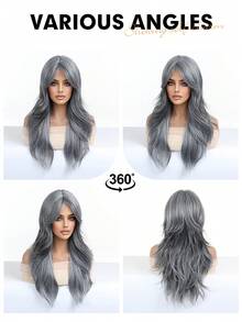 24 Inch Long Wavy Wigs With Bangs Grey Wigs For Women Ombre Hair With Blonde Wigs,Heat-Resistant Synthetic Wigs For Daily Party Cosplay Wigs,Gifts For Girlfriends For Party Costume Daily Wear Music Festival Colorful Wigs Perfect For Daily Holiday Travel Wear For Halloween And Christmas New Year Carnival Music Festival Cosplay ,Gifts For Girls,Summer Graduation Gifts,Ready-Made Gifts,Halloween Christmas Gifts - Xám - Xem 9