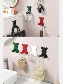 4 pièces/Porte-crochet mural en plastique en forme d'ours, sans perçage, portance élevée, crochet adhésif, support de rangement pour couteau de rasage. Double crochet, crochet adhésif sans perçage, crochet pour accrocher les vêtements dans la salle de bain derrière la porte.