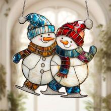 Adorno colgante de acrílico plano y lindo de muñeco de nieve navideño, decoración colgante para ventanas, regalo navideño para el hogar, decoración de invierno, adorno navideño, decoración de pared, apto para jardín, porche, dormitorio, oficina, cocina, decoración del hogar y decoración de patio exterior