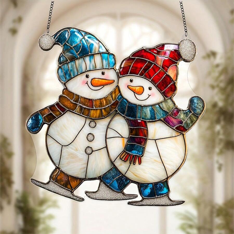 Adorno colgante de acrílico plano y lindo de muñeco de nieve navideño, decoración colgante para ventanas, regalo navideño para el hogar, decoración de invierno, adorno navideño, decoración de pared, apto para jardín, porche, dormitorio, oficina, cocina, decoración del hogar y decoración de patio exterior