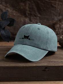 1pc Unisex Outdoor Casual Fashion Cat Print Adjustable Size Soft Baseball Cap, Suitable For Daily Wear