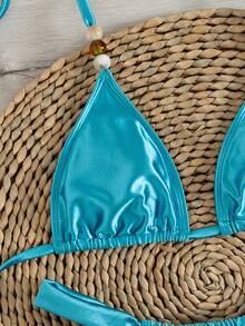 Sexy & elegantes himmelblau Bikini Set - Dreieckiger Top mit verstellbaren Trägern und hochgeschnittene Bikinihose | Damen Bademode für den Strandurlaub - Blau - Übersicht 5