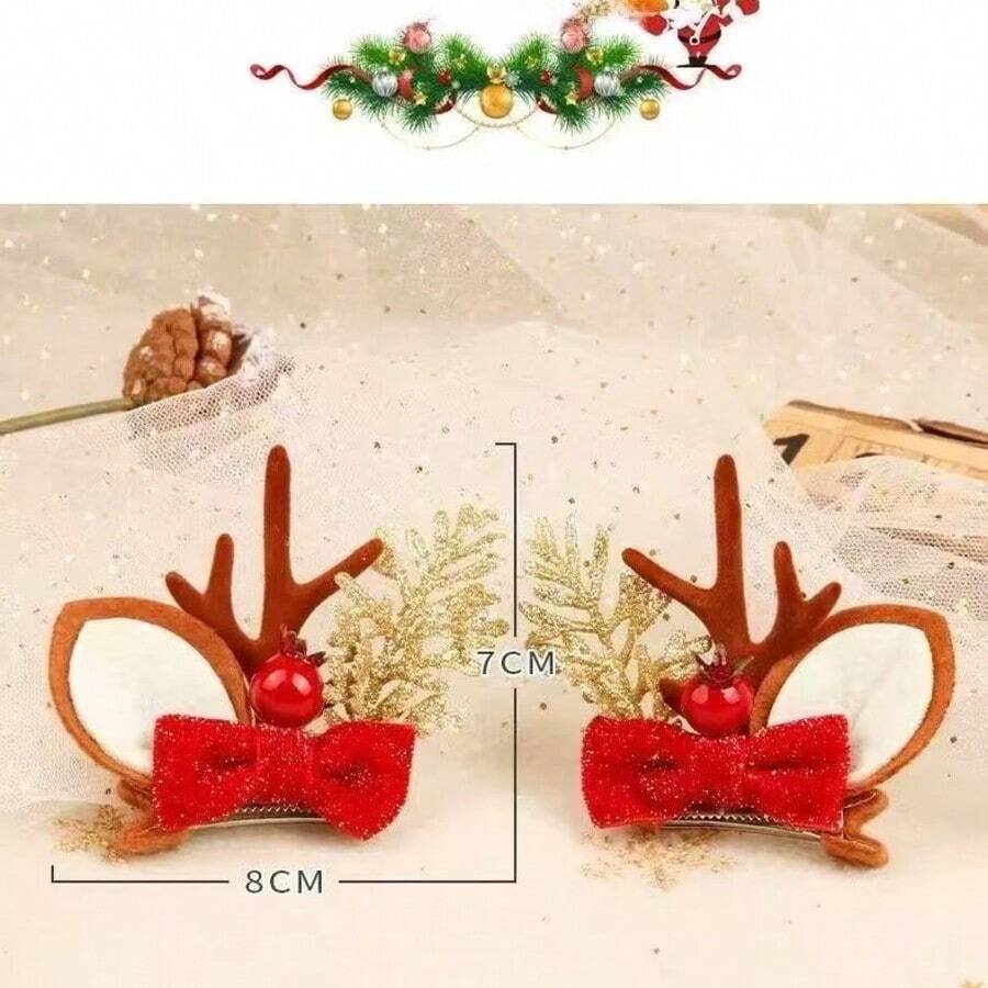 Christmas Deer Antler Hair Clip, Cute Bow Headpiece, Nature Style Hair Accessory - Multicolor - View 1