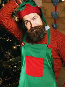 1 Bộ tạp dề yêu tinh và mũ ông già Noel Giáng sinh, 3 món Phụ kiện trang phục nhà bếp ngày lễ, Đồ dùng tiệc Giáng sinh, Màu xanh lá cây lễ hội với túi màu đỏ, Chất liệu bền - Trang trí theo mùa, Trang trí tiệc tại nhà, Đồ dùng nhà bếp Giáng sinh - Nhiều màu - Xem 2