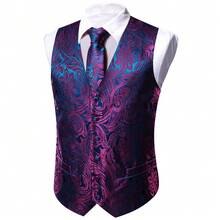 Plus Size Mens Waistcoat Purple Floral Vest Tuxedo Gilet Tie Pocket Square Cufflinks Set Wedding Formal Casual Business Party - 紫色 - 查看 2