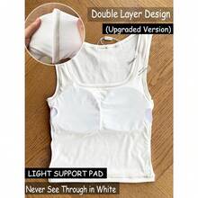 Women Rib Tank Top Padded Workout Top Square Neck Crop Tank Fitted Basic Cami Tops - Angel White - View 3