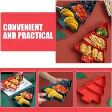 Bandeja de aperitivos en forma de árbol de Navidad, plato de fiesta con compartimentos, fiesta navideña, cocina, oficina - Caja de almacenamiento de plástico resistente para caramelos, galletas, nueces - Almacenamiento de encimera que ahorra espacio, decoración de caramelos navideños, bandeja dividida