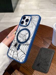 1pc Spider Web Design Pattern Magnetic Mobile Phone Case, With Magnetic Card Holder, Can Hold Credit Card And Bank Card, Compatible With Magnetic Charger, Suitable For All Models Of IPhone 17/17 Pro/17 Air/17 Pro Max, Can Be Used For IPhone 11/12/13/14/15/16/Pro/Plus/Pro Max/16e Mobile Phone Cases - Màu xanh lam - Xem 4