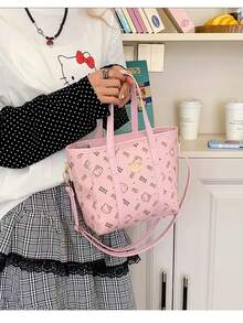 Sanrio 1pc Women Cute Plaid PU Leather Sling Bag - Zippered Closure, Large Capacity Underarm Cosmetic Pouch, Hand/Dry Washable, Polyurethane Lining - Fashionable Messenger Bag Accessory