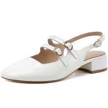Mostrin Mary Jane Shoes Women Slingback Chunky Block Heels For Women Rounded Toe Ankle Strap Pumps Daily Wedding Party Dress Shoes - 白色 - 查看 2