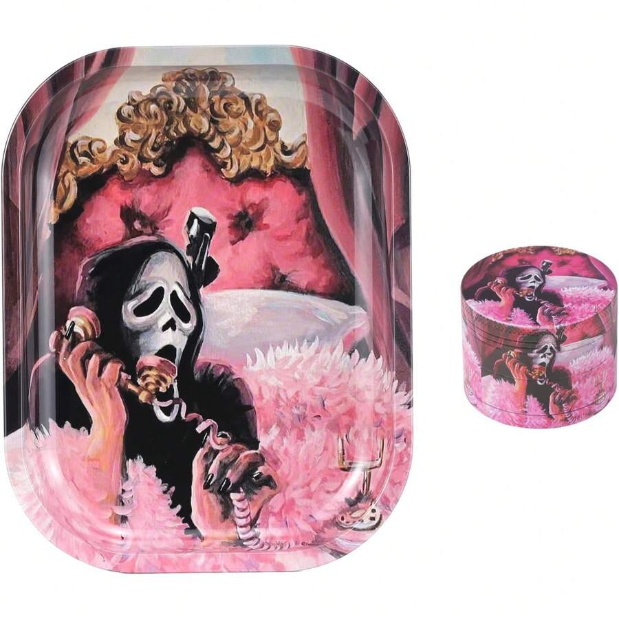 2pcs Halloween Smoking Set, W/Rolling Tray, 4-Piece Aluminum Alloy Grinder, Easy To Carry And Storage, Gifts For Girls, Back To School,Halloween Party, For Smokers - 2件套裝 - 查看 1