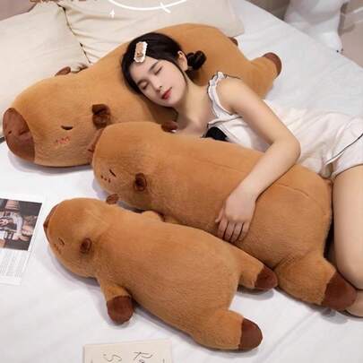 POKOJA LAND 1 件可爱躺卧棕色水豚毛绒枕头，女士和儿童拥抱枕头，睡眠伴侣枕，柔软的毛绒动物玩偶，卧室装饰，生日礼物