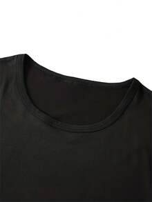 Camiseta de Estilo Casual Hecha de Fibra de Poliéster con Patrones de Letras - Negro - Ver 3