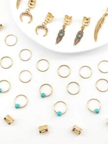 31pcs Turquoise Hair Rings, Braided Hair Accessories,Fashionable Bohemian Music Festival Dance Party Hair Accessories, Claw Clips, Hair Claws, Clips For Hair, Hair Slide, Hair Barrettes