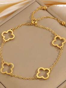 1 Peça Novo Estilo Europeu e Americano Trevo de Quatro Folhas Minimalista Camadas Ajustável Pulseira, Adequado para Uso Diário, Festivais, Encontros, Presentes de Mulheres