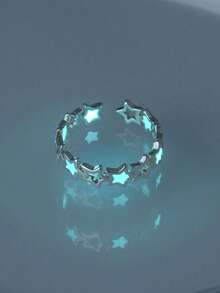 1pc Adjustable Copper Plated Silver Glow In The Dark Star Ring, Suitable For Women As Daily Accessory (Glows After Absorbing Light, Won't Glow Without Absorbing Light)