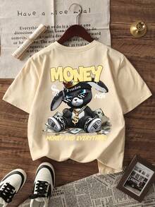 Zrgoth K-GLORY Streetwear! Men's Wealth Rabbit Design Printed Short Sleeve T-Shirt - Apricot - View 4