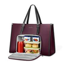 MATEIN 15.6 Inch Lunch Tote Bag For Women, Work Bag With Insulated Lunch Compartment, Convertible Lightweight Laptop Tote Bag For Women, Computer Work Handbag For Office,PU Leather Large Capacity Shoulder Handbag For Teachers, Nurses, Moms, Office, Travel, Daily Commute, Stylish Work Purse For College, Back To School, Business Trips, Thanksgiving, Christmas & Mother's Day Gift - 紫色 - 查看 1