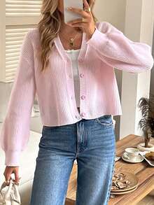 كارديجان محبوك وردي لطيف للنساء: أكمام طويلة مزرّرة، ملابس علوية كاجوال متعددة الاستخدامات للخروجات اليومية