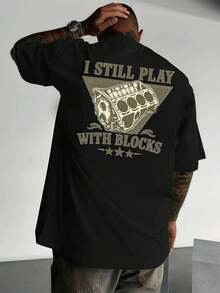 Engine Block Graphic T-Shirt, Herren-T-Shirt mit beidseitigem Aufdruck, modisch, l?ssig, Rundhalsausschnitt, 220 g/m2, reine Baumwolle (1 Stück) - Schwarz - View 3