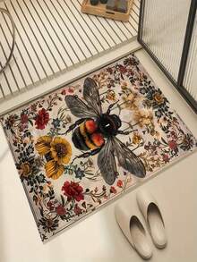1pc New Vintage Bee Pattern Doormat, Suitable For Living Room, Bedroom, Indoor - Machine Washable - Flannel Material, Delicate Wrap, Skin-Friendly, No Pilling, Slightly Water-Resistant Easy Care, Odorless - Ideal For Home Decor, Room Decoration