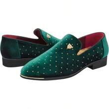Men's Pointed Toe Rivet Dress Shoes Glitter Modern Metallic Slip On Loafers Plus Size-20256688 - Green - View 5