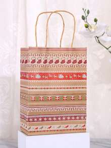 5 pièces Sacs cadeaux rayés de Noël, Sapin de Noël, Flocons de neige, Bas de Noël, Sacs cadeaux en papier kraft, Fournitures de cadeaux de vacances