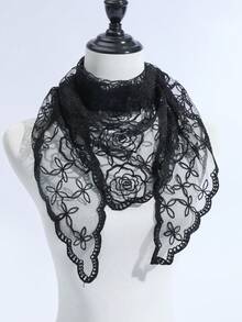 1pc Women's Multi-Color Lace Rose Flower Embroidered Scarf, Triangular Shawl, Fashionable Versatile Elegant Sunscreen Headscarf, New Design Valentine's Day Valentines