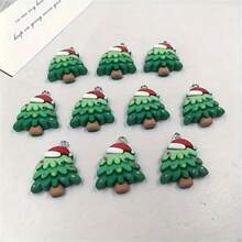 10 件圣诞树节日饰品 - DIY 耳环、钥匙扣和手链，用可爱的树脂吊坠珠宝制作配饰，精美的圣诞礼物，珠宝制作饰品，圣诞袜，同事礼物，小饰品，圣诞饰品，饰品 - 彩色 - 查看 3