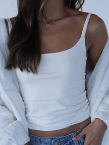 Polyamide Tank Top, Basic Tank Top, Thin Strap Asthetic Tank Top, Basic Fashion Tank Top, Basic Tank Top, Double Lining - 白色 - 查看 2