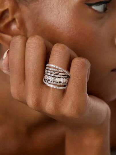 1pc Light Luxury High Flash Exquisite Multi-Layer Design Ring 925 Sterling Silver Women's Ring Elegant Women's Jewelry Valentine's Day Birthday Gift Daily Wear