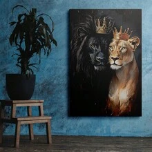 1 Pc Canvas Painting,Lion, Crown, Painting, Canvas, Vase ,Wood Framed Painting (1) Thickness 2.5 Cm/ 1 Inch-Home Decoration For All Occasions,Ideal New Year, Valentine's Day,Thanksgiving,Easter,Christmas Gift,Room Decoration Aesthetic,Wall Decoration Art,Perfect Gift,Autumn And Winter Wall Decoration,Living Room Decoration, Bedroom Decoration, Kitchen Decoration, Entry Decoration, Bathroom Decoration, Direct Wall Painting, High Quality Wall Painting Poster,Modern Home Decoration Stretched And Framed Ready To Hang - 彩色 - 查看 5