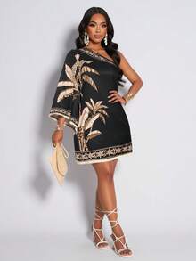 AIJ Amarilo Women's Tropical Rainforest Print Tassel Hem Casual Dress, Suitable For Daily Commute And Vacation Wear, New Spring/Summer Floral Print Dress - Black - View 5