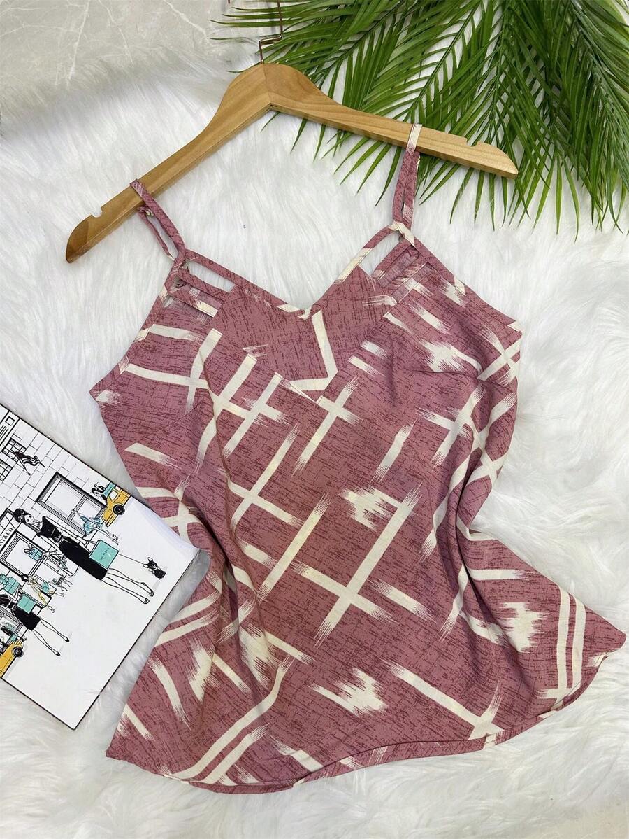 Printed Tank Top In Pretty, Cool And Comfortable Crepe Fabric - Pink - View 1