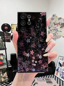 1 pieza Funda de teléfono de lujo premium con patrón de flores y brillo para teléfonos Android - S25Ultra, S24Ultra, S23Ultra, S22Ultra / Redmi 12, Redmi Note 13 / OPPO / Realme / Infinix Series. Resistente a huellas dactilares, a prueba de golpes, con carcasa de silicona suave anti-caídas para proteger el teléfono de arañazos.