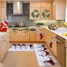 1/2 pièces Tapis de sol de Noël, tapis de sol de cuisine motif bonhomme de neige blanc de luxe avec chapeau rouge, convient pour la décoration de fête, la cuisine, la salle de bain, la chambre, la cuisine et la salle à manger, les décorations de Noël, l'aménagement festif du sol