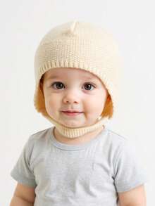 1 pezzo Cappellino con paraorecchie per neonati, berretto lavorato a maglia di colore unito adatto per neonati maschi e femmine, per autunno/inverno/primavera, per proteggere testa e orecchie dal freddo