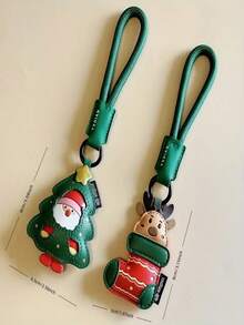1 eleganter Weihnachtsanhänger - Weihnachtsmann oder Hirsch grünes Band, PU-Material Feiertags-Schlüsselanhänger, abnehmbarer Taschenanhänger & Auto-Schlüsselanhänger unisex - Weihnachtsgeschenk, Valentinstags-Geschenk - geeignet für Rucksäcke, Geldbörsen, Fahrzeuge, saisonale Dekorationen, dauerhafte Accessoires, Feiertags-Ornamente und Geschenkideen