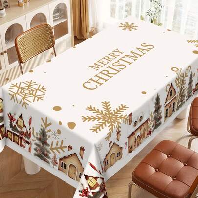 Toalha de mesa de Feliz Natal, Toalha de mesa com design de casa de campo de Natal em aquarela, Toalha de mesa para festa de inverno, Toalha de mesa decorativa retangular para festas, Adequada para reuniões familiares, festas e piqueniques de Natal, Presente de Natal