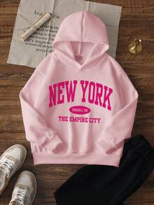 一件少女休闲印花套头卫衣，保暖内衬，适合上学、休闲、秋冬季穿着。 - 粉色 - 查看 2