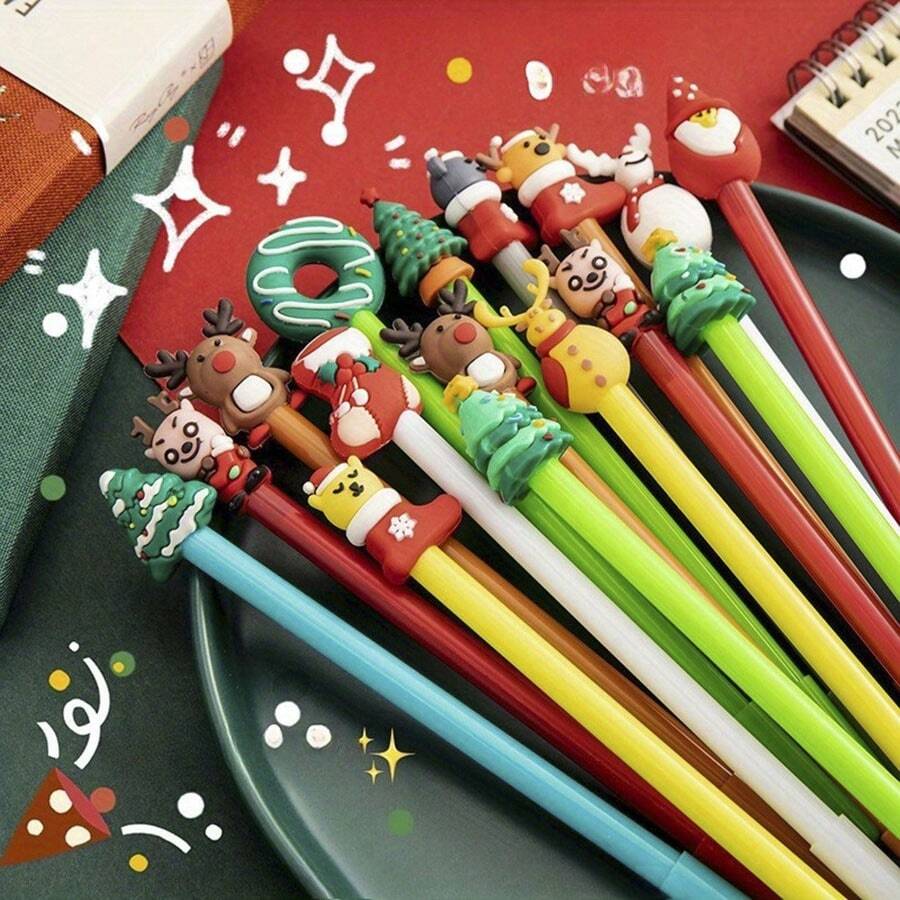 10pcs/20pcs Christmas Series Neutral Pens, Christmas Event Sharing Pens, Christmas Small Gifts, Student Prize Gifts, Practical Christmas Gifts