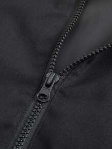 Plus Size Men's Hooded Windbreaker Loose Jacket With Drawstring Casual Outfits Solid Color Mid-Length With Pocket Versatile For Spring/Autumn, Daily Wear, Going Out Outdoor Camping Hiking Coat - Black - View 5