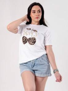 Blusa Blanca con Estampado de Cereza Animal Print – Camiseta Casual Juvenil con Diseño Chic - Blanco - Ver 2